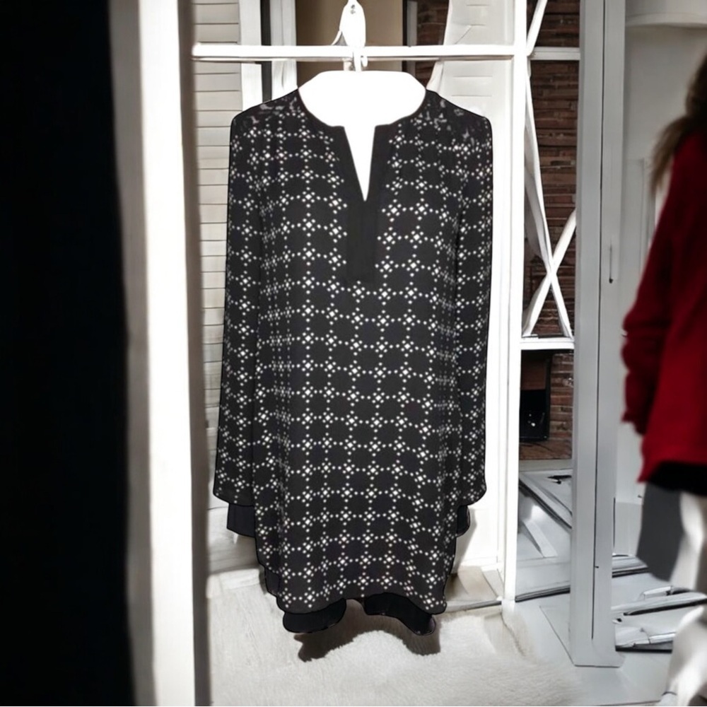 DANIEL Rainn Black White‎ Lace Trim Tunic Size S